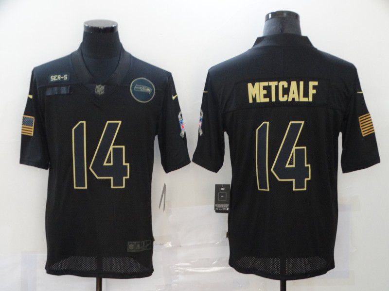 Men Seattle Seahawks 14 Metcalf Black gold lettering 2020 Nike NFL Jersey